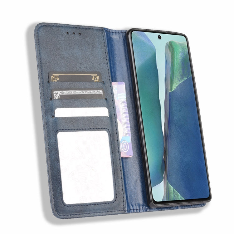 For Samsung Galaxy S20 FE 4G / 5G Magnetic Buckle Retro Crazy Horse Texture Horizontal Flip Leather Case with Holder & Card Slots & Photo Frame(Blue)