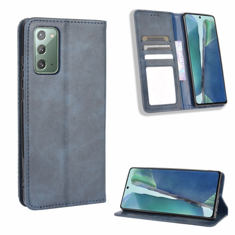 For Samsung Galaxy S20 FE 4G / 5G Magnetic Buckle Retro Crazy Horse Texture Horizontal Flip Leather Case with Holder & Card Slots & Photo Frame(Blue)