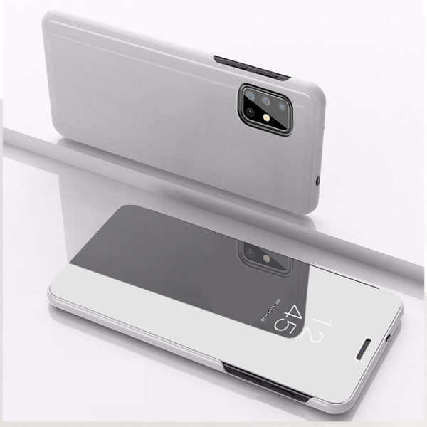 For Galaxy M51 European Version Plated Mirror Horizontal Flip Leather Case with Holder(Silver)