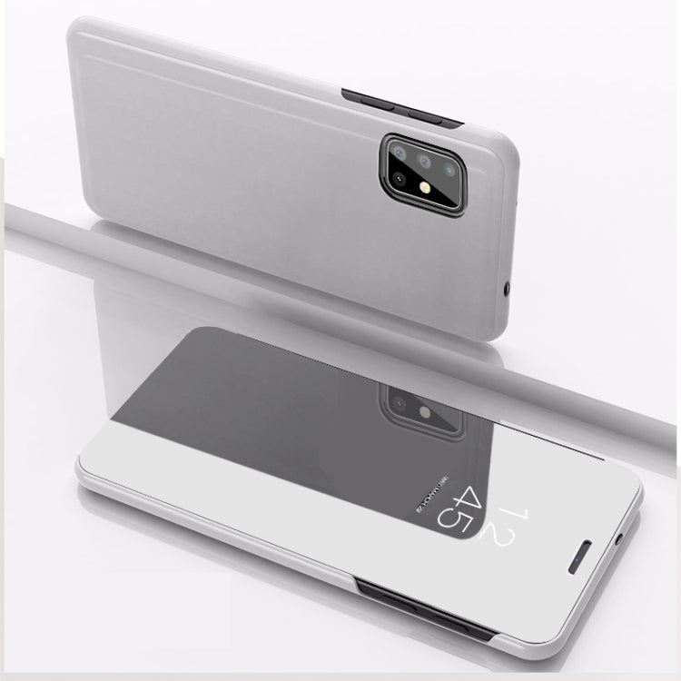 For Galaxy M51 European Version Plated Mirror Horizontal Flip Leather Case with Holder(Silver)