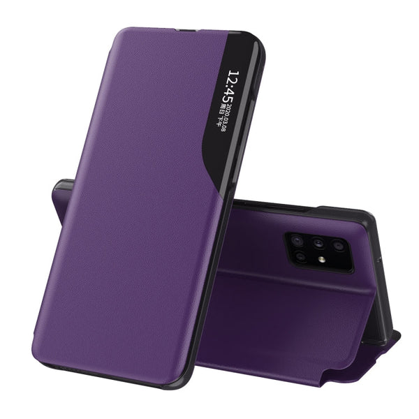 For Galaxy Note 20 Side Display Magnetic Shockproof Horizontal Flip Leather Case with Holder(Purple)