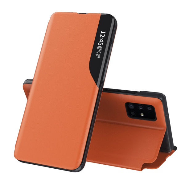 For Galaxy M51 Side Display Magnetic Shockproof Horizontal Flip Leather Case with Holder(Orange)
