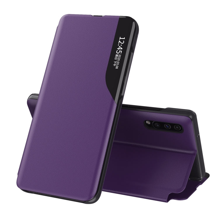 For Galaxy A50/A30S/A50S Side Display Magnetic Shockproof Horizontal Flip Leather Case with Holder(Purple)