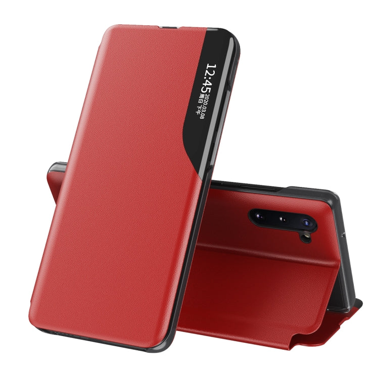 For Samsung Galaxy Note 10 Plus Side Display Magnetic Shockproof Horizontal Flip Leather Case with Holder(Red)
