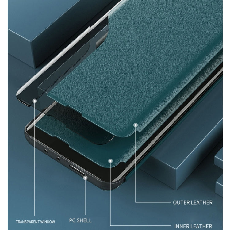 For Samsung Galaxy Note 10 Plus Side Display Magnetic Shockproof Horizontal Flip Leather Case with Holder(Green)