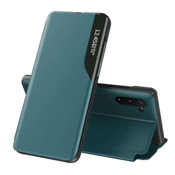 For Samsung Galaxy Note 10 Plus Side Display Magnetic Shockproof Horizontal Flip Leather Case with Holder(Green)