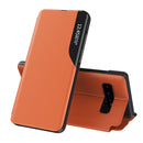 For Samsung Galaxy S10 Side Display Magnetic Shockproof Horizontal Flip Leather Case with Holder(Orange)