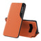 For Samsung Galaxy S10 Side Display Magnetic Shockproof Horizontal Flip Leather Case with Holder(Orange)