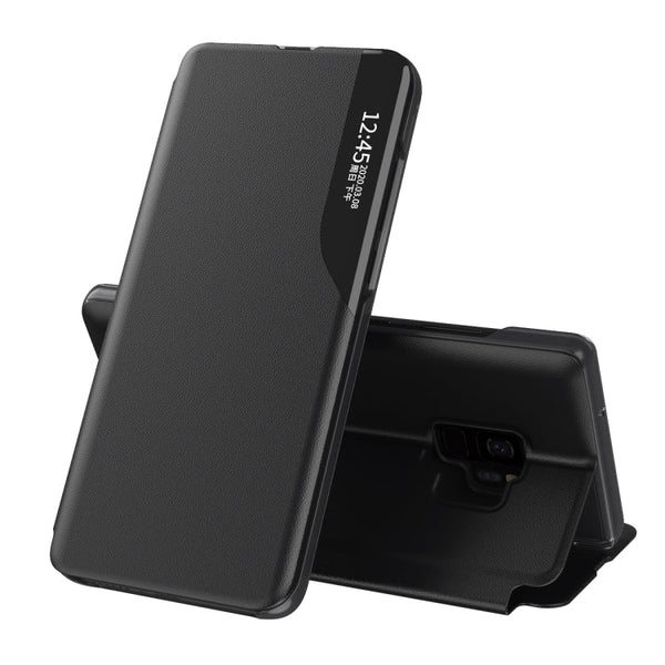 For Samsung Galaxy S9 Side Display Magnetic Shockproof Horizontal Flip Leather Case with Holder(Black)
