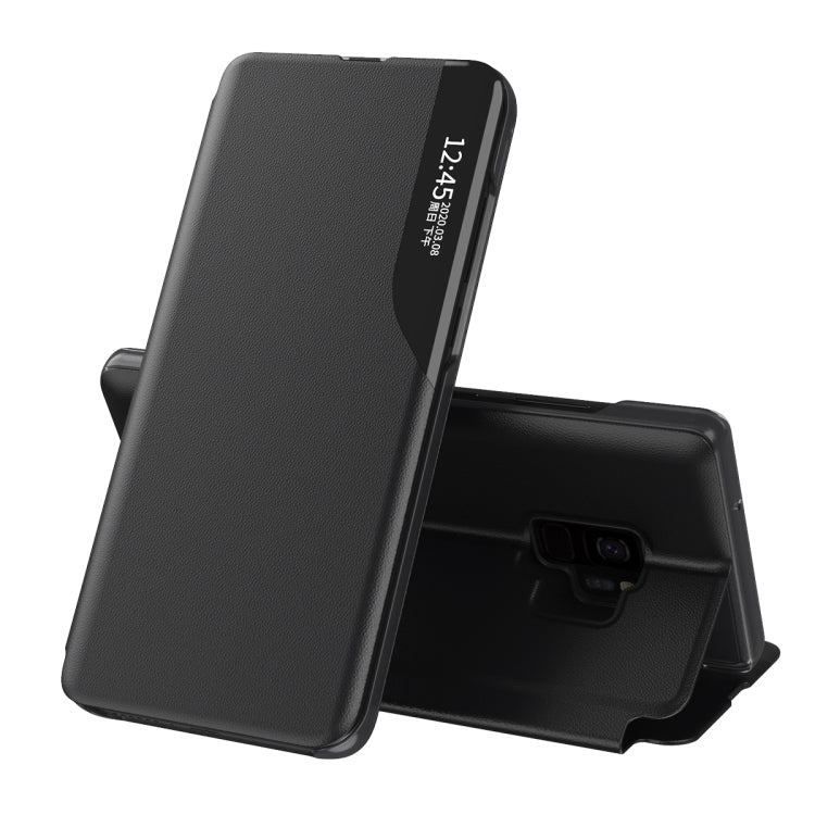 For Samsung Galaxy S9 Side Display Magnetic Shockproof Horizontal Flip Leather Case with Holder(Black)