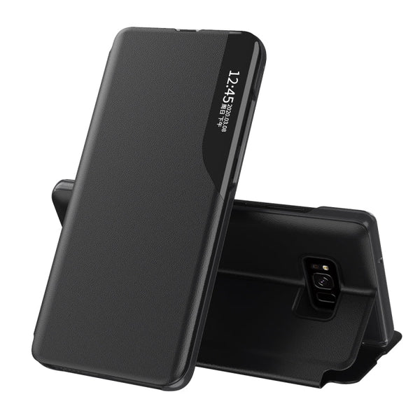 For Samsung Galaxy S8 Plus Side Display Magnetic Shockproof Horizontal Flip Leather Case with Holder(Black)
