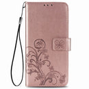 For Motorola Moto G9 Play Four-leaf Clasp Embossed Buckle Mobile Phone Protection Leather Case with Lanyard & Card Slot & Wallet & Bracket Function(Rose Gold)