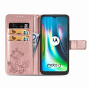 For Motorola Moto G9 Play Four-leaf Clasp Embossed Buckle Mobile Phone Protection Leather Case with Lanyard & Card Slot & Wallet & Bracket Function(Rose Gold)