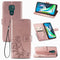 For Motorola Moto G9 Play Four-leaf Clasp Embossed Buckle Mobile Phone Protection Leather Case with Lanyard & Card Slot & Wallet & Bracket Function(Rose Gold)