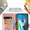 For Motorola Moto G9 Play Four-leaf Clasp Embossed Buckle Mobile Phone Protection Leather Case with Lanyard & Card Slot & Wallet & Bracket Function(Rose Gold)