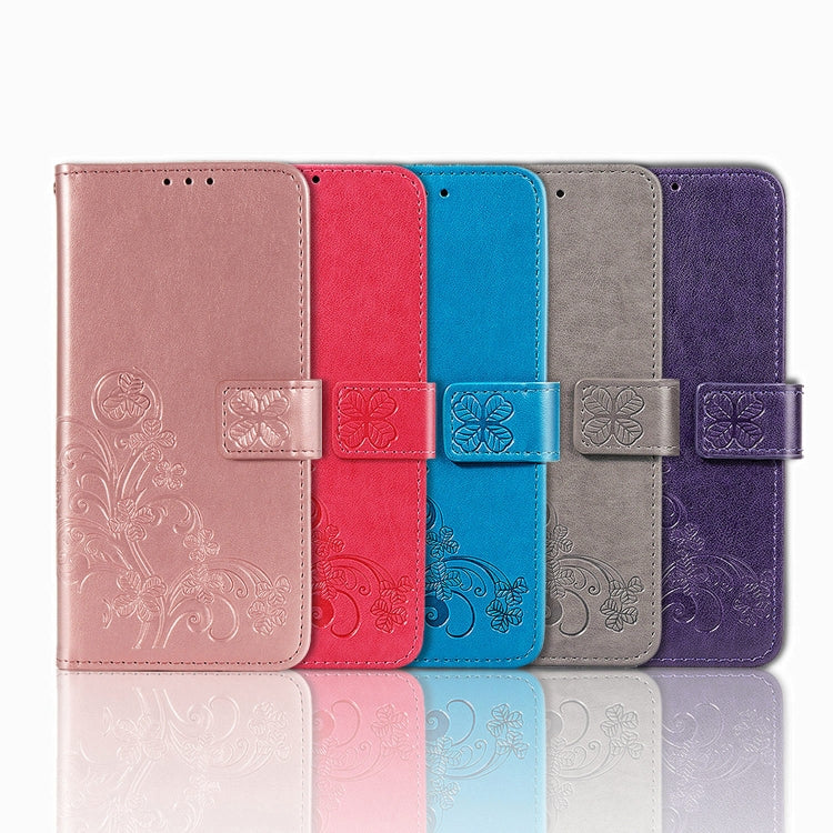 For Motorola Moto G9 Play Four-leaf Clasp Embossed Buckle Mobile Phone Protection Leather Case with Lanyard & Card Slot & Wallet & Bracket Function(Rose Gold)