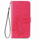 For Oppo A53 2020 Four-leaf Clasp Embossed Buckle Mobile Phone Protection Leather Case with Lanyard & Card Slot & Wallet & Bracket Function(Magenta)