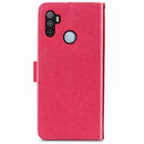 For Oppo A53 2020 Four-leaf Clasp Embossed Buckle Mobile Phone Protection Leather Case with Lanyard & Card Slot & Wallet & Bracket Function(Magenta)