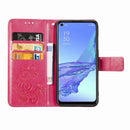 For Oppo A53 2020 Four-leaf Clasp Embossed Buckle Mobile Phone Protection Leather Case with Lanyard & Card Slot & Wallet & Bracket Function(Magenta)