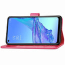 For Oppo A53 2020 Four-leaf Clasp Embossed Buckle Mobile Phone Protection Leather Case with Lanyard & Card Slot & Wallet & Bracket Function(Magenta)