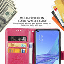 For Oppo A53 2020 Four-leaf Clasp Embossed Buckle Mobile Phone Protection Leather Case with Lanyard & Card Slot & Wallet & Bracket Function(Magenta)