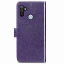 For Oppo A53 2020 Four-leaf Clasp Embossed Buckle Mobile Phone Protection Leather Case with Lanyard & Card Slot & Wallet & Bracket Function(Purple)