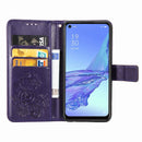 For Oppo A53 2020 Four-leaf Clasp Embossed Buckle Mobile Phone Protection Leather Case with Lanyard & Card Slot & Wallet & Bracket Function(Purple)