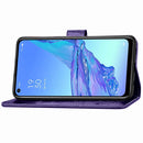 For Oppo A53 2020 Four-leaf Clasp Embossed Buckle Mobile Phone Protection Leather Case with Lanyard & Card Slot & Wallet & Bracket Function(Purple)