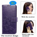 For Oppo A53 2020 Four-leaf Clasp Embossed Buckle Mobile Phone Protection Leather Case with Lanyard & Card Slot & Wallet & Bracket Function(Purple)