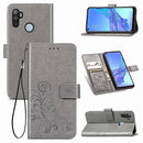 For Oppo A53 2020 Four-leaf Clasp Embossed Buckle Mobile Phone Protection Leather Case with Lanyard & Card Slot & Wallet & Bracket Function(Gray)