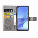 For Oppo A53 2020 Four-leaf Clasp Embossed Buckle Mobile Phone Protection Leather Case with Lanyard & Card Slot & Wallet & Bracket Function(Gray)