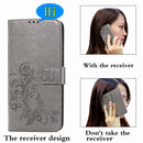 For Oppo A53 2020 Four-leaf Clasp Embossed Buckle Mobile Phone Protection Leather Case with Lanyard & Card Slot & Wallet & Bracket Function(Gray)