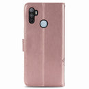 For Oppo A53 2020 Four-leaf Clasp Embossed Buckle Mobile Phone Protection Leather Case with Lanyard & Card Slot & Wallet & Bracket Function(Rose Gold)