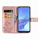For Oppo A53 2020 Four-leaf Clasp Embossed Buckle Mobile Phone Protection Leather Case with Lanyard & Card Slot & Wallet & Bracket Function(Rose Gold)