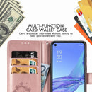 For Oppo A53 2020 Four-leaf Clasp Embossed Buckle Mobile Phone Protection Leather Case with Lanyard & Card Slot & Wallet & Bracket Function(Rose Gold)