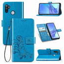 For Oppo A53 2020 Four-leaf Clasp Embossed Buckle Mobile Phone Protection Leather Case with Lanyard & Card Slot & Wallet & Bracket Function(Blue)