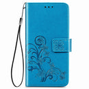For Oppo A53 2020 Four-leaf Clasp Embossed Buckle Mobile Phone Protection Leather Case with Lanyard & Card Slot & Wallet & Bracket Function(Blue)