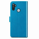 For Oppo A53 2020 Four-leaf Clasp Embossed Buckle Mobile Phone Protection Leather Case with Lanyard & Card Slot & Wallet & Bracket Function(Blue)