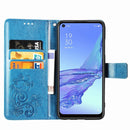 For Oppo A53 2020 Four-leaf Clasp Embossed Buckle Mobile Phone Protection Leather Case with Lanyard & Card Slot & Wallet & Bracket Function(Blue)