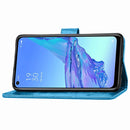 For Oppo A53 2020 Four-leaf Clasp Embossed Buckle Mobile Phone Protection Leather Case with Lanyard & Card Slot & Wallet & Bracket Function(Blue)