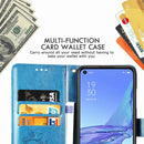 For Oppo A53 2020 Four-leaf Clasp Embossed Buckle Mobile Phone Protection Leather Case with Lanyard & Card Slot & Wallet & Bracket Function(Blue)