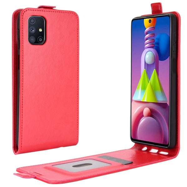 For Samsung Galaxy M51 (Side Fingerprint) R64 Texture Single Vertical Flip Leather Protective Case with Card Slots & Photo Frame(Red)
