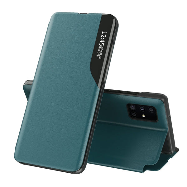 For Samsung Galaxy S20 FE/S20 Lite Side Display Magnetic Shockproof Horizontal Flip Leather Case with Holder(Green)