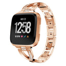 X-shaped Diamond-studded Solid Stainless Steel Watch Band for Fitbit Versa Lite(Rose Gold)