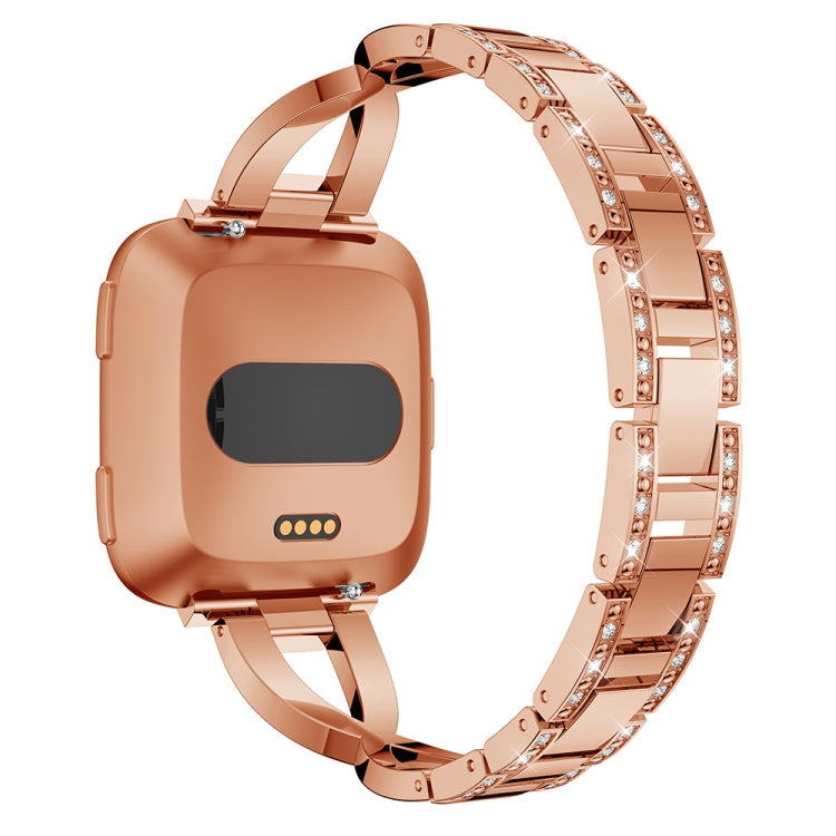 X-shaped Diamond-studded Solid Stainless Steel Watch Band for Fitbit Versa Lite(Rose Gold)