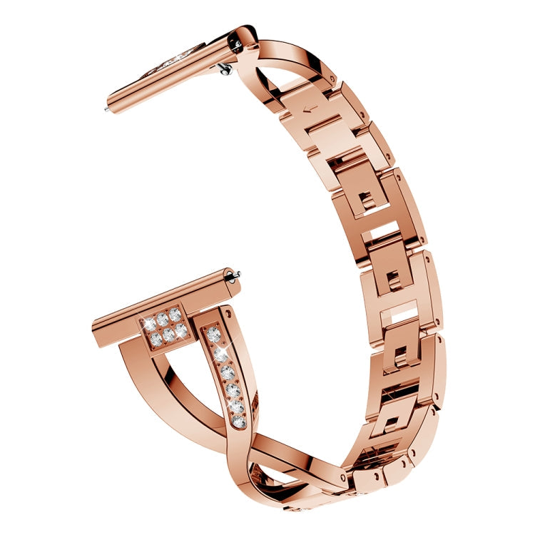X-shaped Diamond-studded Solid Stainless Steel Watch Band for Fitbit Versa Lite(Rose Gold)