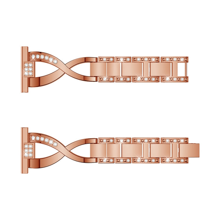 X-shaped Diamond-studded Solid Stainless Steel Watch Band for Fitbit Versa Lite(Rose Gold)