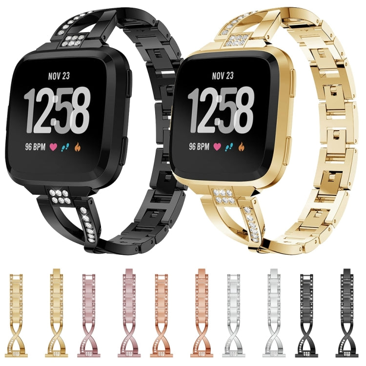 X-shaped Diamond-studded Solid Stainless Steel Watch Band for Fitbit Versa Lite(Rose Gold)