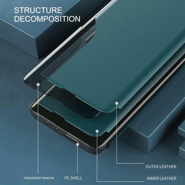 Side Display Magnetic Shockproof Horizontal Flip Leather Case with Holder For iPhone 12 mini(Blue)