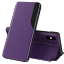 For iPhone X / XS Side Display Magnetic Shockproof Horizontal Flip Leather Case with Holder(Purple)